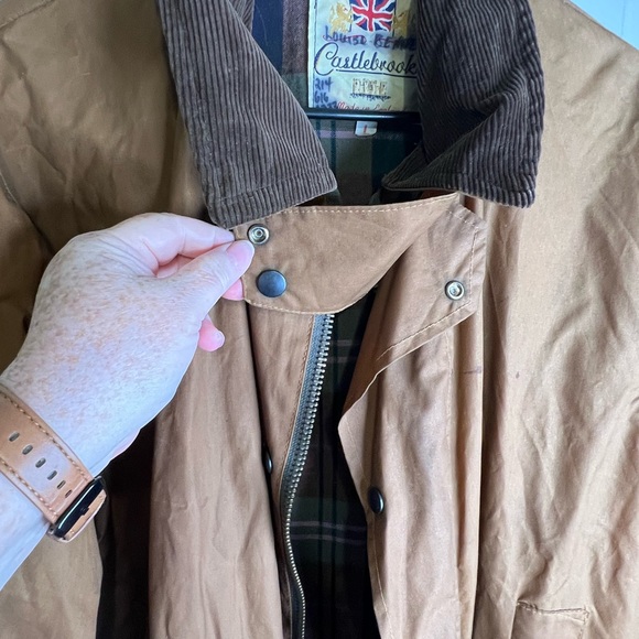 Vintage Castlebrooke Made in England Waxed Cotton Jacket Wool Blend Lining Sz L - Picture 8 of 9